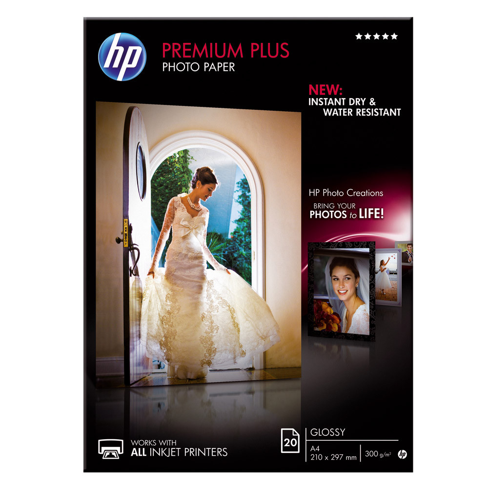 20 feuilles papiers photo A4 Jet d'encre HP Premium Plus CR672A, la pochette