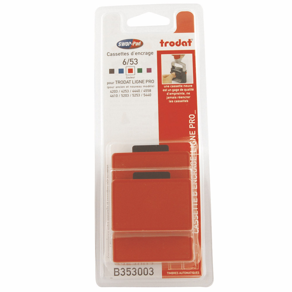 3 recharges d'encre rouge 6/53 pour tampons Metal Line 5200 Trodat, le blister