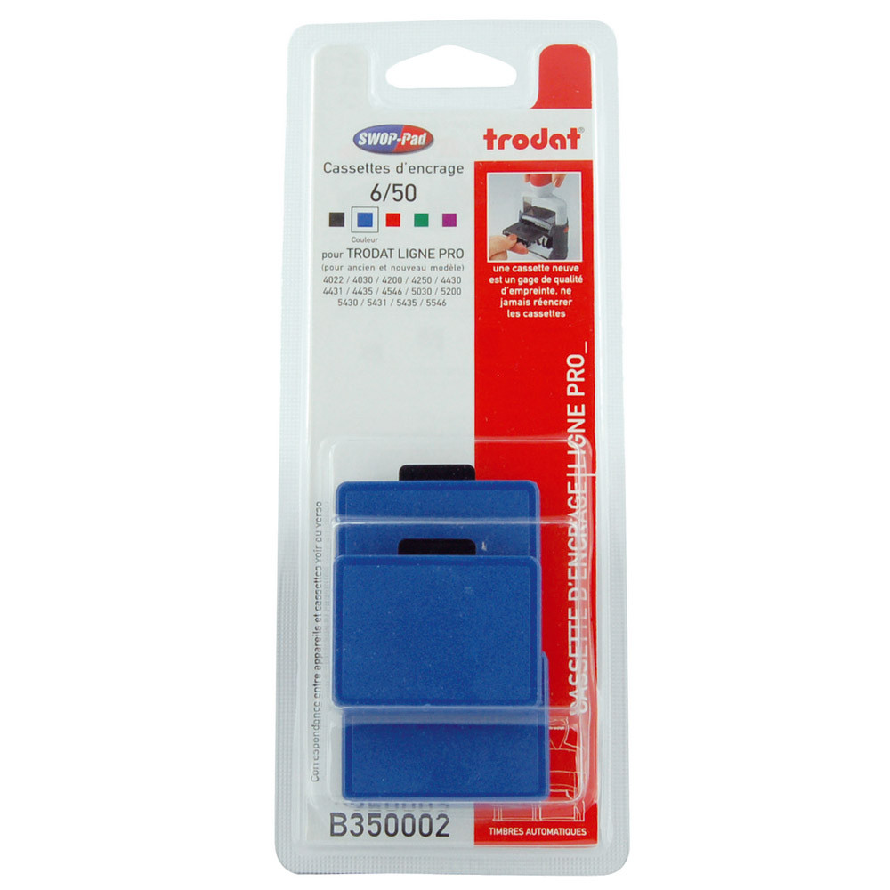 3 recharges d'encre bleue 6/53 pour tampons Metal Line 5200 Trodat, le blister