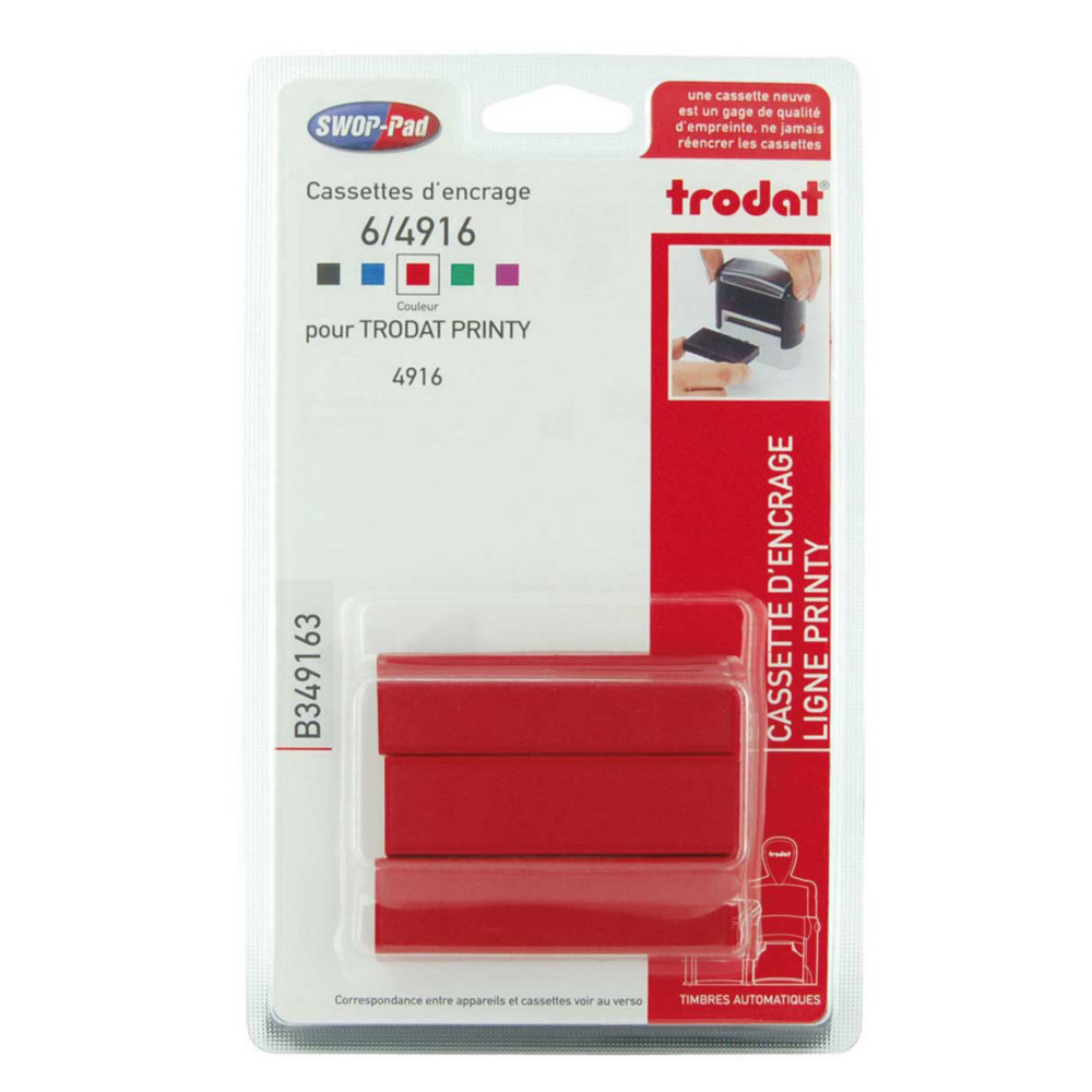 3 recharges d'encre rouge 6/4916 pour tampons 4916 Trodat, le blister