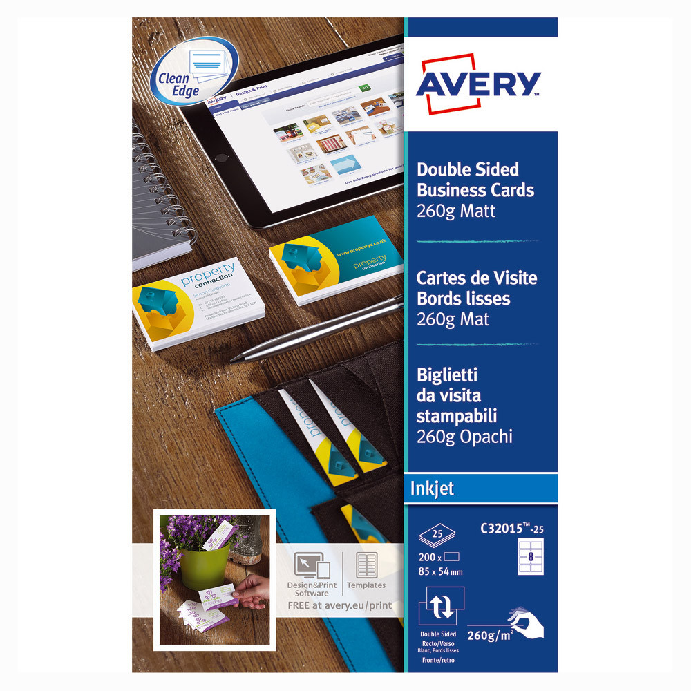 80 cartes de visites Coloris blanc C32015 Quick & Clean Avery, la boîte