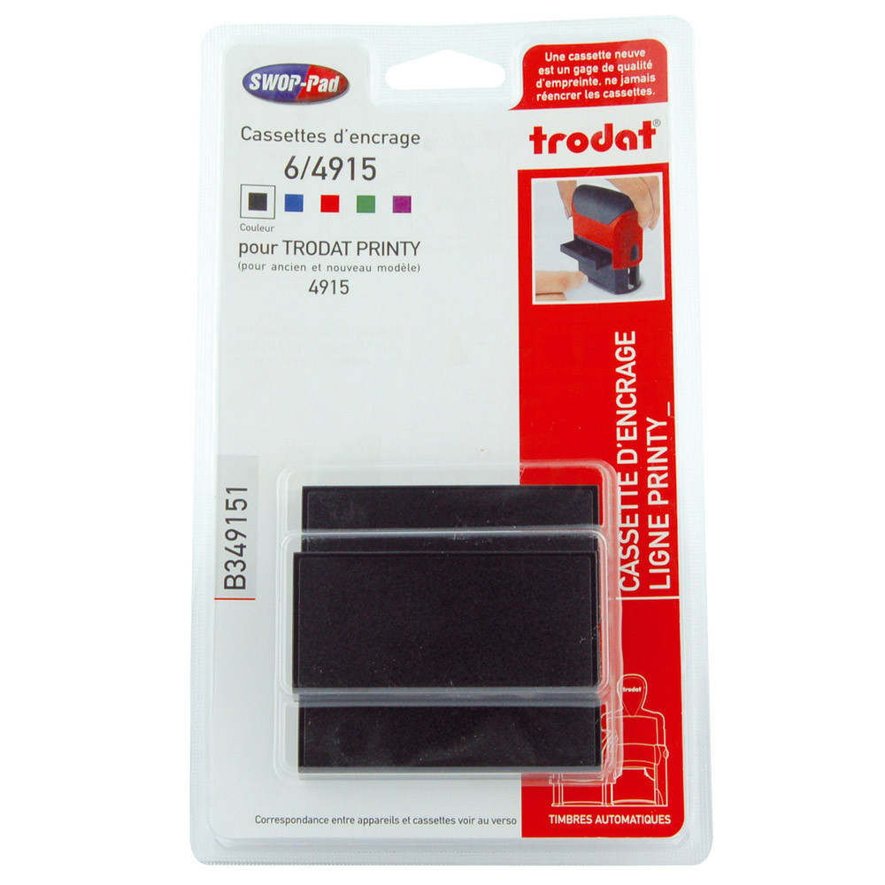 3 recharges d'encre noire 6/4915 pour tampons Printy 4915 Trodat, le blister