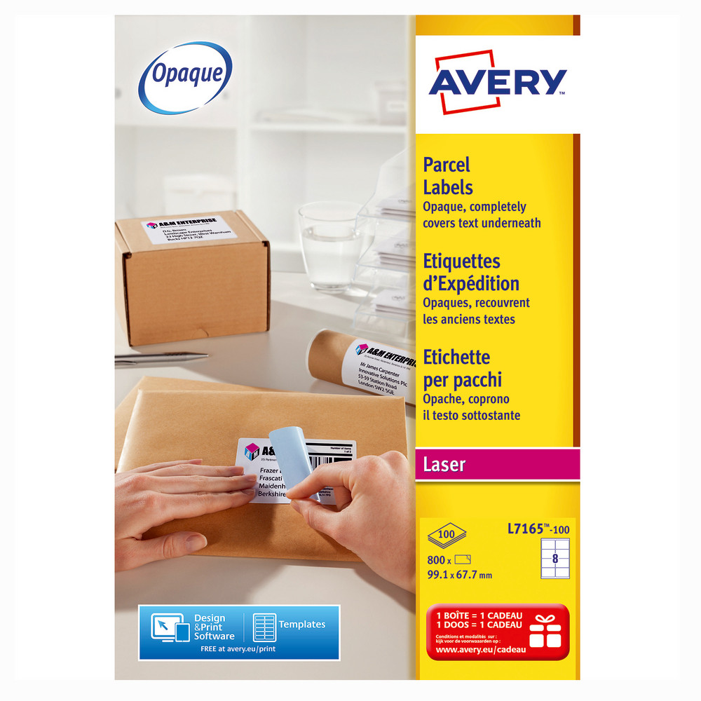 Boite de 800 étiquettes laser opaques blanches L 7165 format 99,1 x 67,7 mm Avery