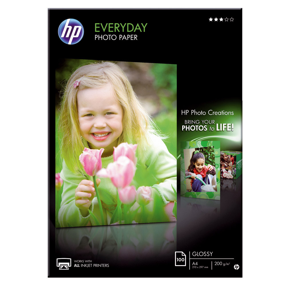 100 feuilles papiers photo A4 jet d'encre HP Everyday Q2510A, la pochette