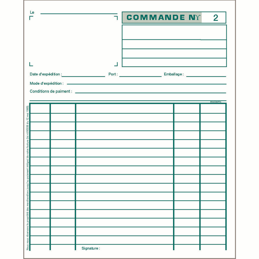 5 manifolds autocopiants pré-imprimés commandes dupli 21 x 18 Exacompta, le lot