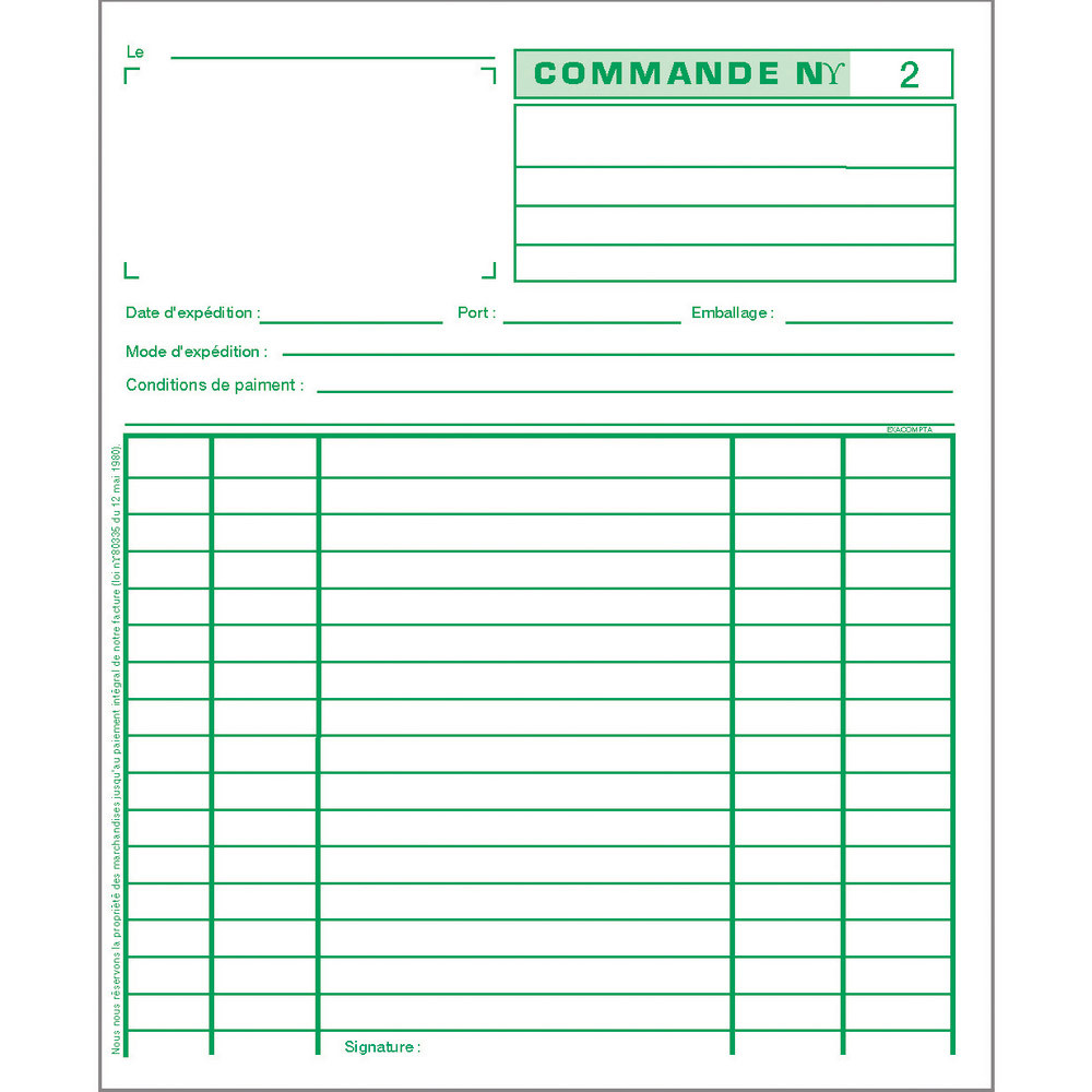 5 manifolds autocopiants pré-imprimés commandes tripli 29,7 x 21 Exacompta, le lot