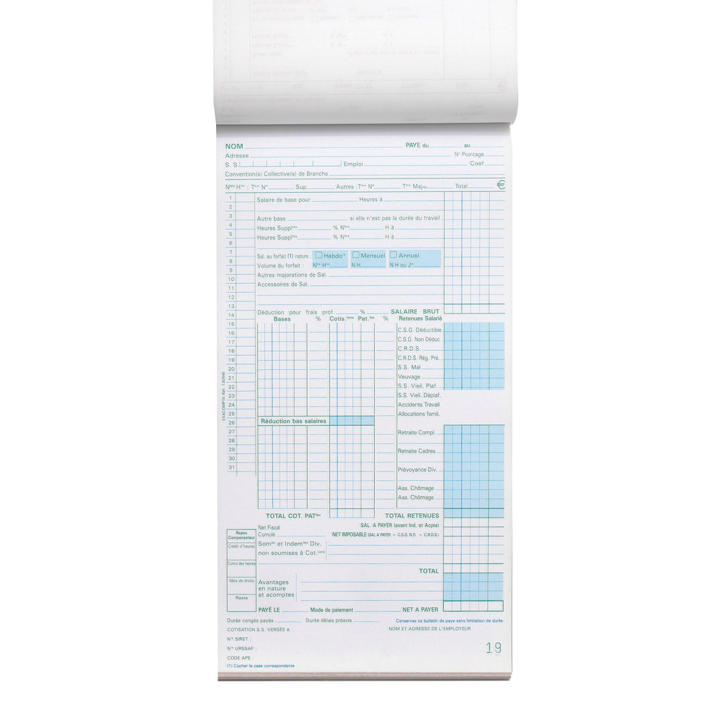 5 manifolds autocopiants pré-imprimés bulletin de paye dupli 24 x 13,5 Exacompta, le lot