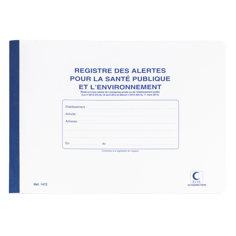 Registre social obligatoire Alertes pour la santé publique et l'environnement 21 x 29,7 cm 48 pages