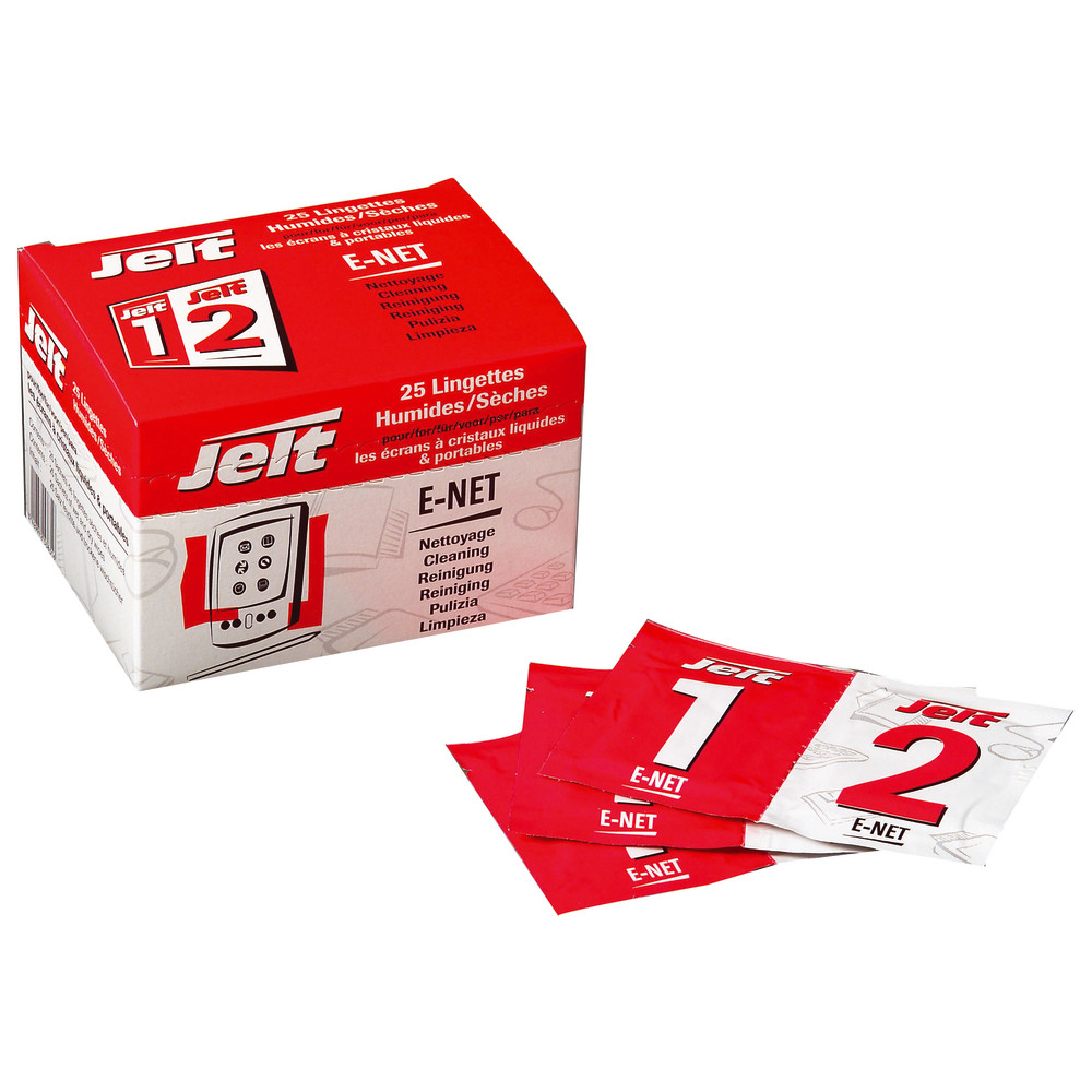 Lingettes nettoyantes écrans Jelt E-Net sèches/ humides, 2 lots de 25