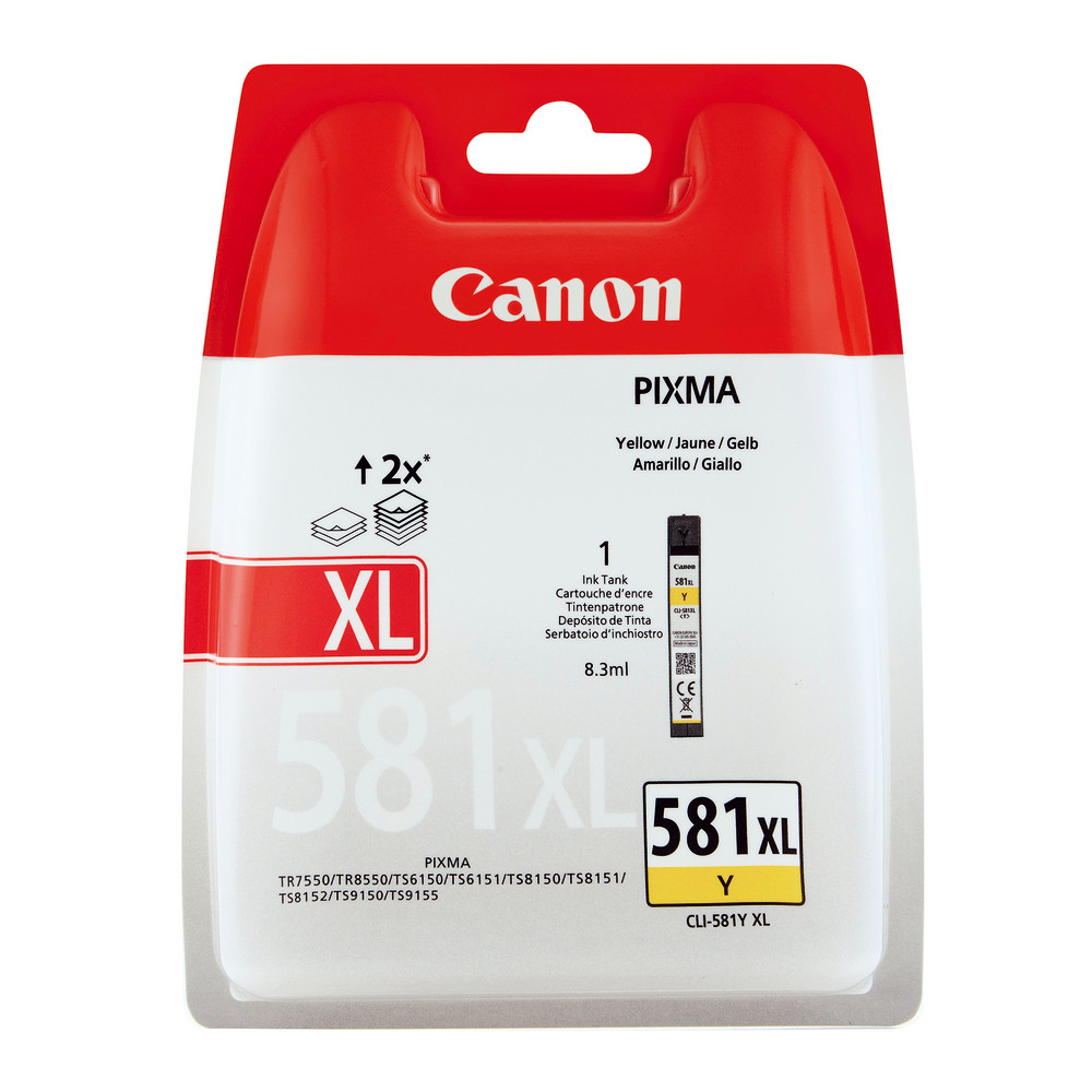 Cartouche d'encre Canon CLI-581 XL Y jaune pour imprimantes jet d'encre
