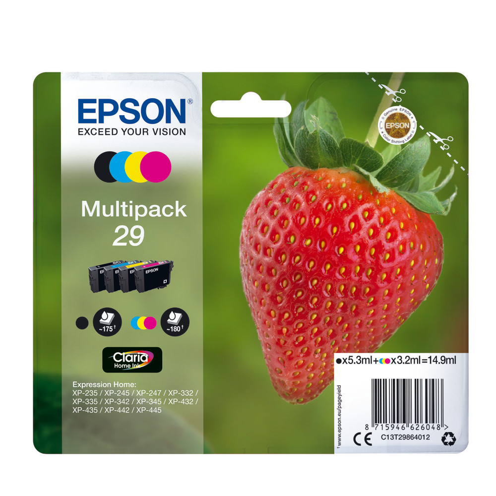 Pack de cartouches d'encre Epson 29 Fraise noir + couleurs pour imprimantes jet d'encre