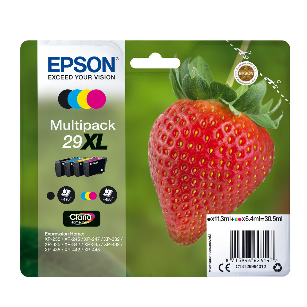 Pack de cartouches d'encre Epson 29 XL Fraise noir + couleurs pour imprimantes jet d'encre