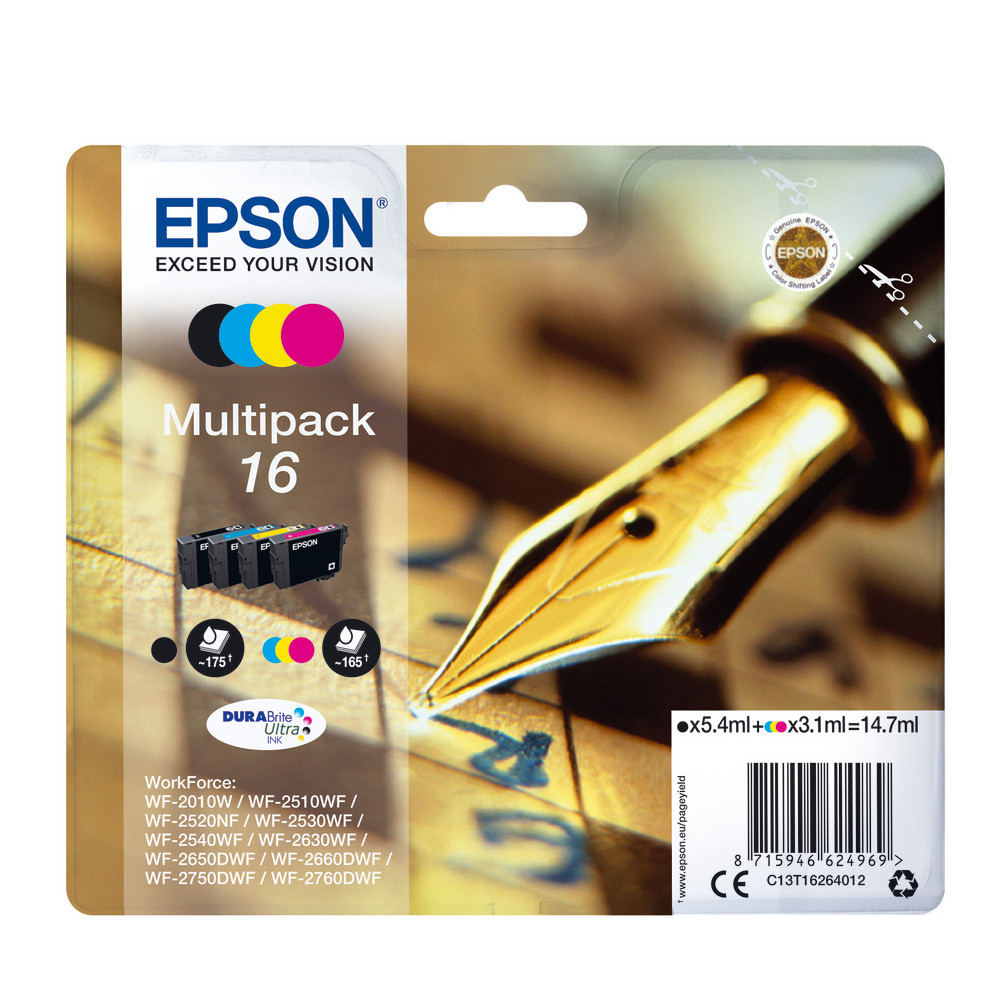 Pack de cartouches d'encre Epson Stylo à plume 16 noir et couleurs pour imprimantes jet d'encre