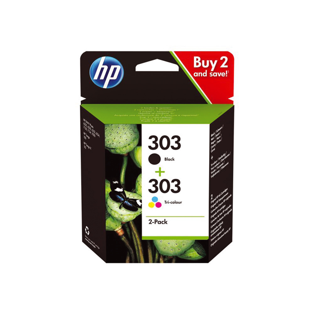Pack 2 cartouches HP 303 noir et couleurs pour imprimantes jet d'encre