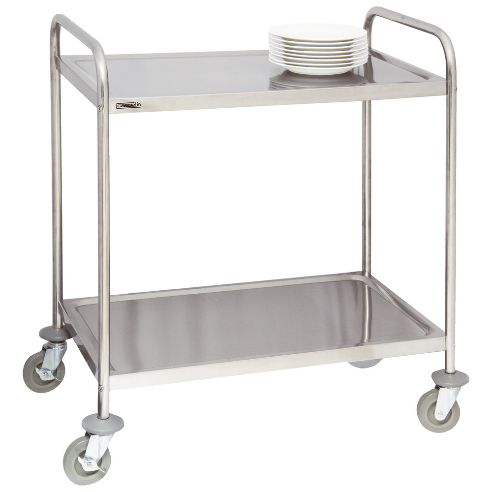Chariot en inox 2 plateaux avec barre de poussée force 120 kg