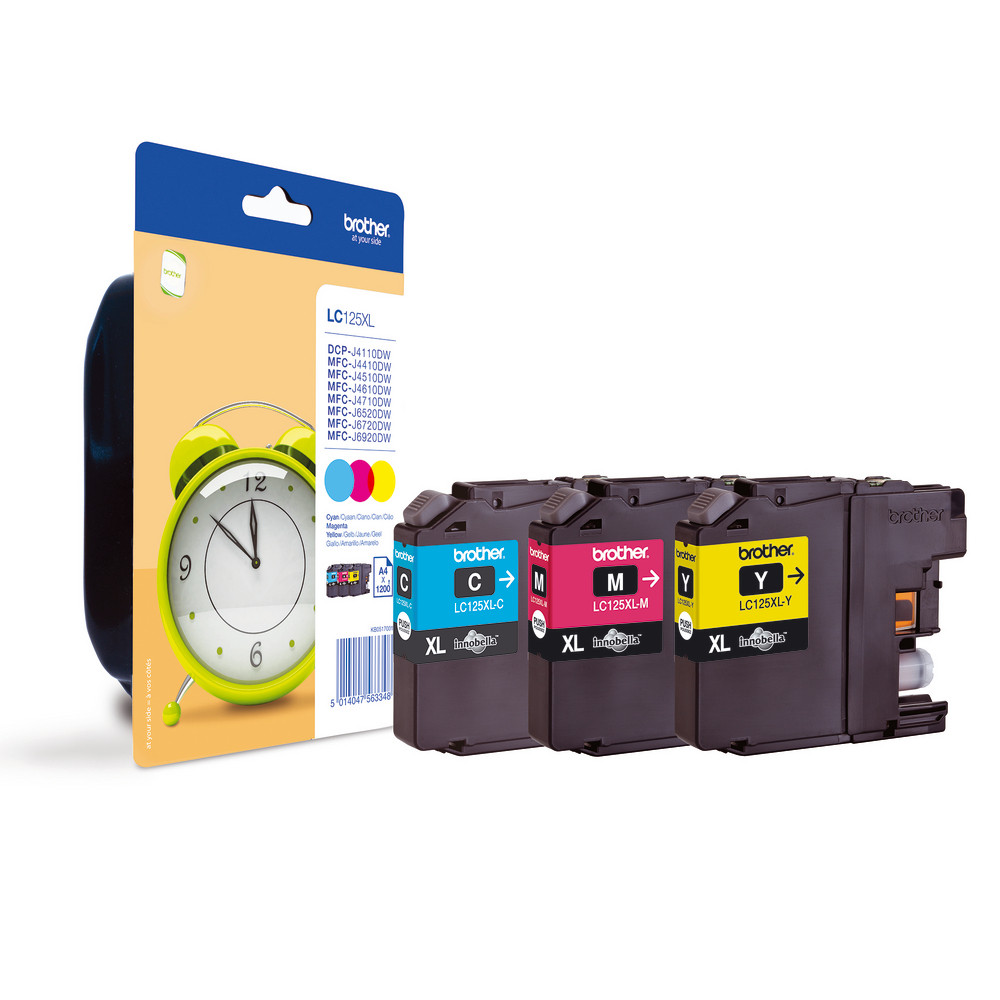 Pack de 3 cartouches Brother LC125XL (cyan + magenta + jaune) pour imprimantes jet d'encre