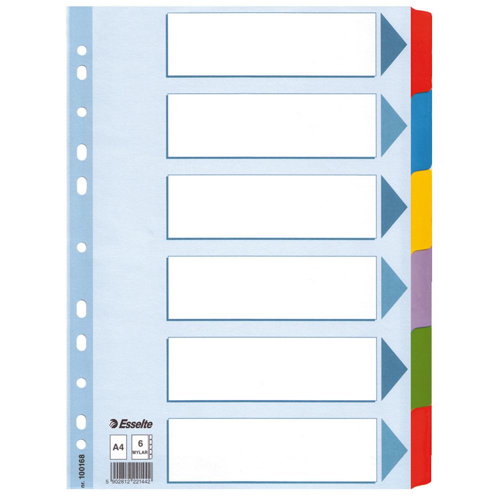2 jeux d' intercalaires 6 touches multicolores Esselte en carton renforcé format A4