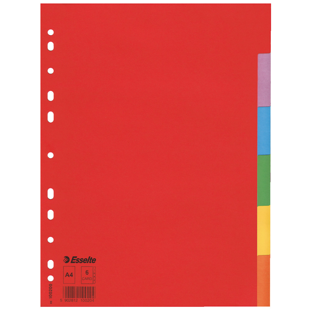 Intercalaires 6 touches multicolores Esselte format A4, lot de 2 jeux