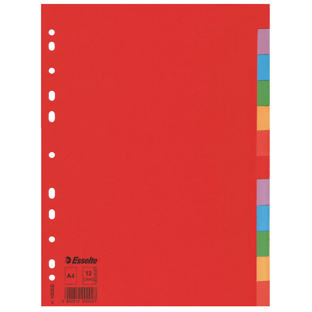 Intercalaires 12 touches multicolores Esselte format A4, lot de 2 jeux