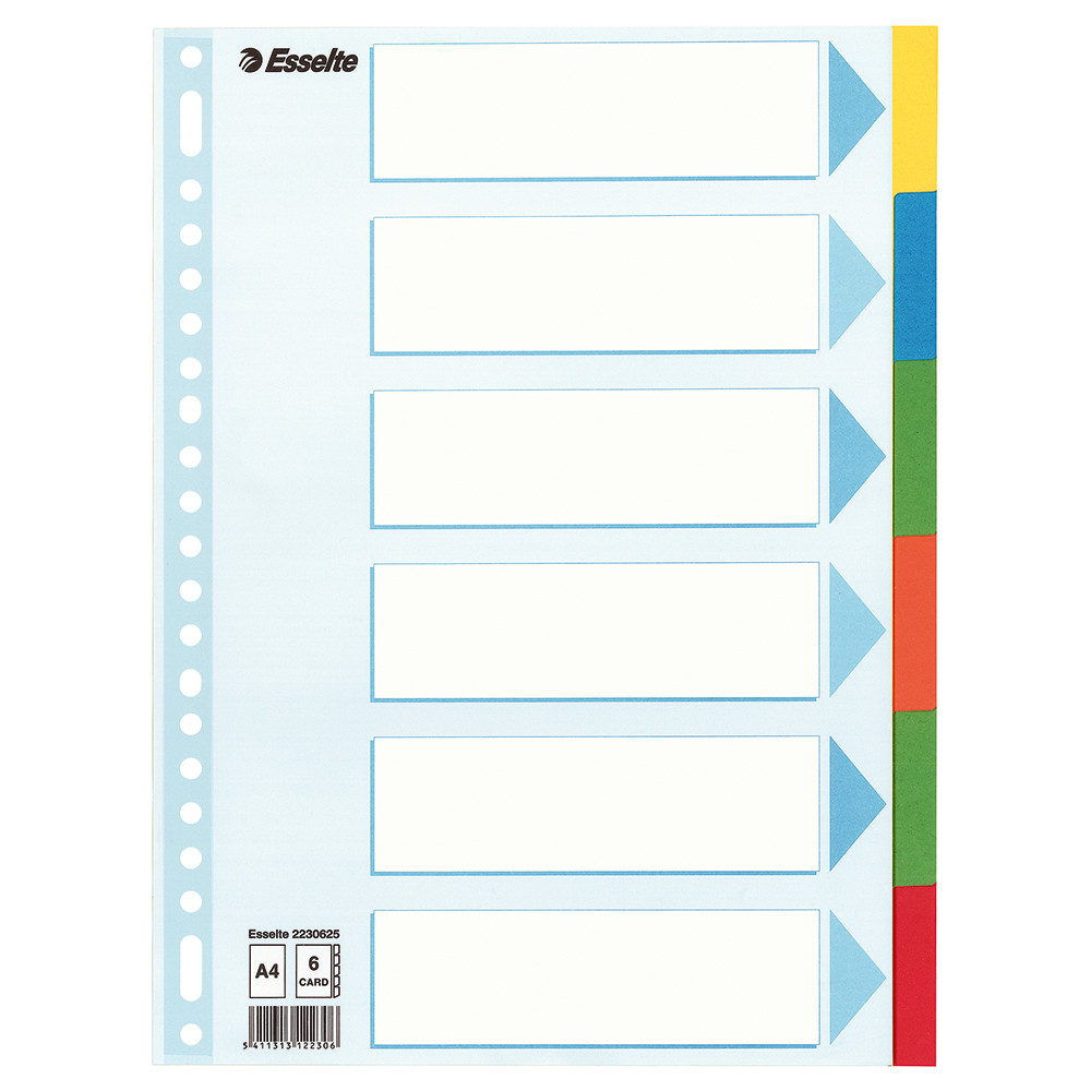 2 jeux d' intercalaires 6 touches neutres multicolores Esselte en carte forte format A4