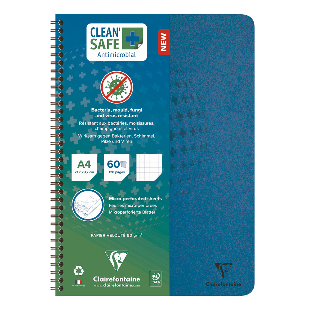 Cahiers antimicrobiens Clean Safe Clairefontaine format A4 -120 pages réglure lignée