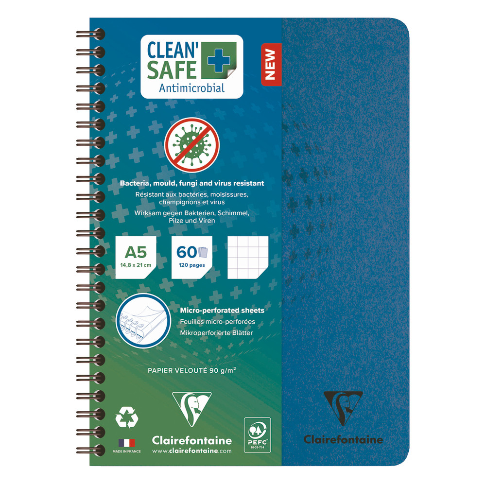 Cahiers antimicrobiens Clean Safe Clairefontaine format A5 - 120 pages réglure 5 X 5