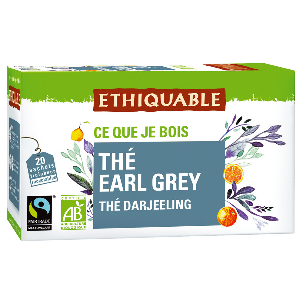 Thé Earl Grey Equitable et Bio, 2 boîtes de 20 infusettes