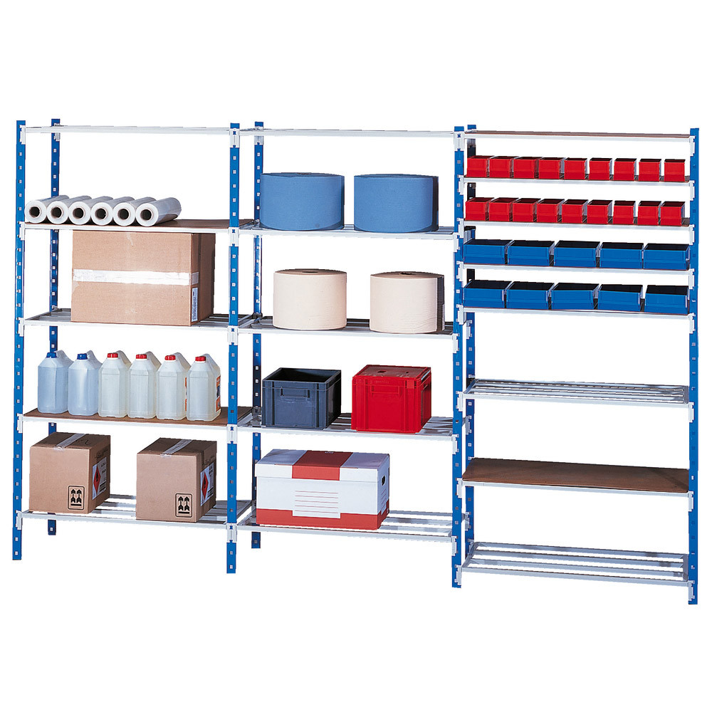 Rayonnage auto-clip 250 kg, élément de départ bleu, Largeur 100 cm Profondeur 80 cm