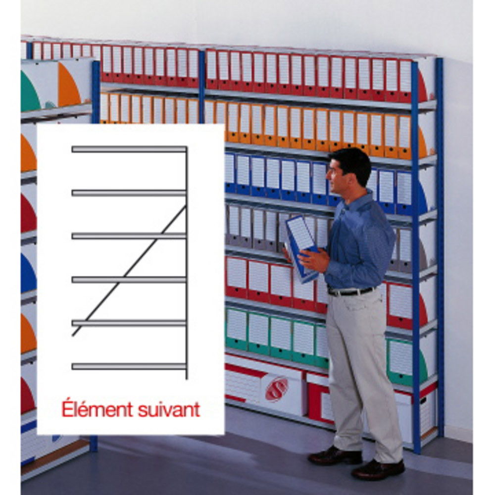 Rayonnage archives évolutif elément suivant simple face - largeur 100 cm