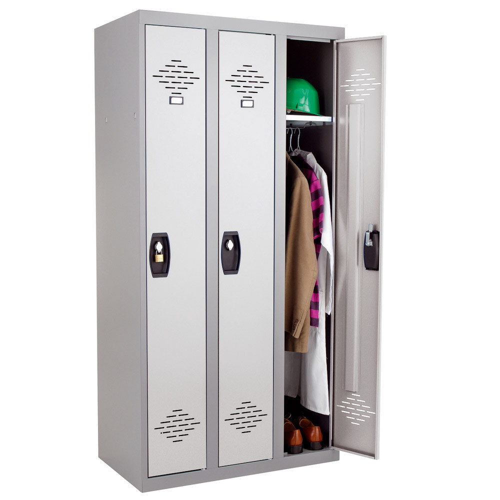 Vestiaires monobloc Confort Industrie propre 3 cases, toit plat, gris / gris