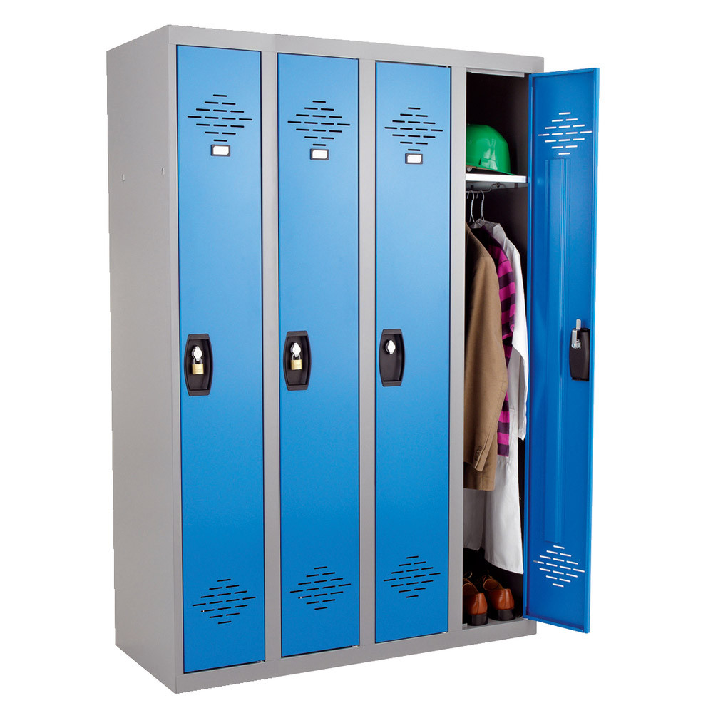 Vestiaires monobloc Confort Industrie propre 4 cases, toit plat, gris / bleu