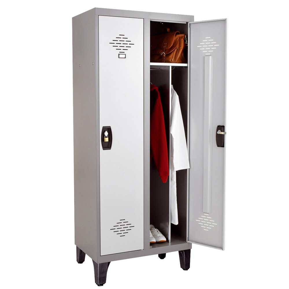 Vestiaires monobloc Confort Industrie salissante 2 cases, toit plat, gris / gris