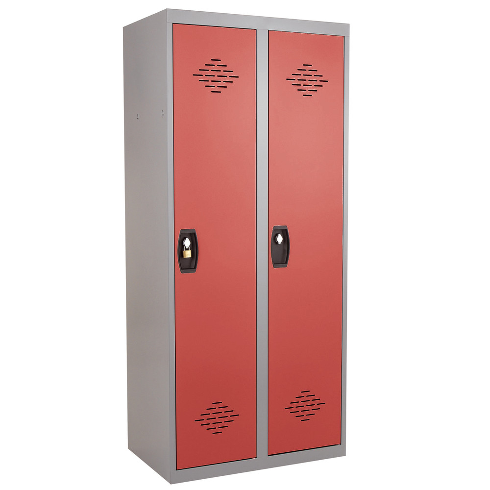 Vestiaires monobloc Confort Industrie salissante 2 cases, toit plat, gris / rouge