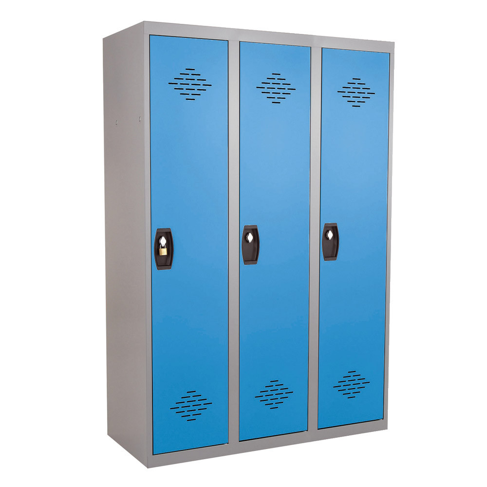 Vestiaires monobloc Confort Industrie salissante 3 cases, toit plat, gris / bleu