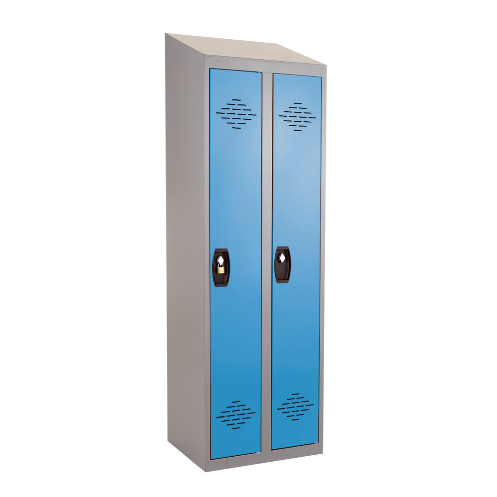 Vestiaires monobloc Confort Industrie propre 2 cases, toit incliné, gris / bleu