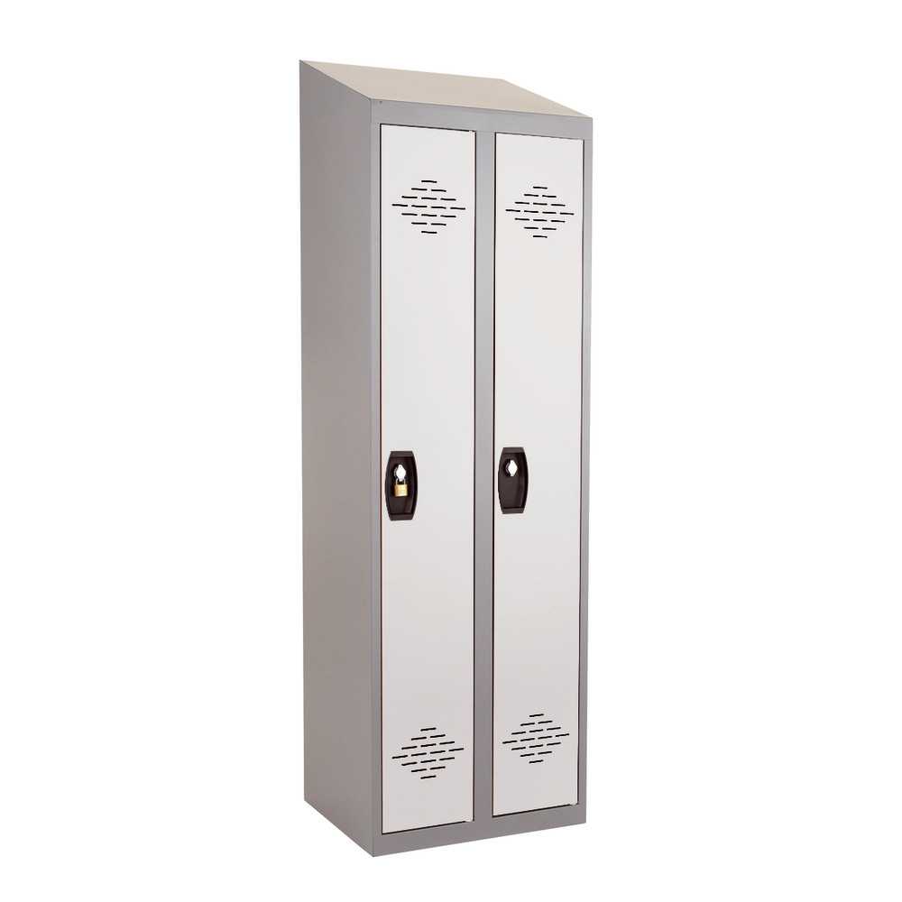 Vestiaires monobloc Confort Industrie propre 2 cases, toit incliné, gris / gris