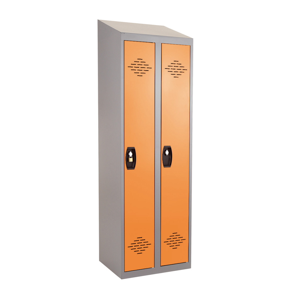 Vestiaires monobloc Confort Industrie propre 2 cases, toit incliné, gris / orange
