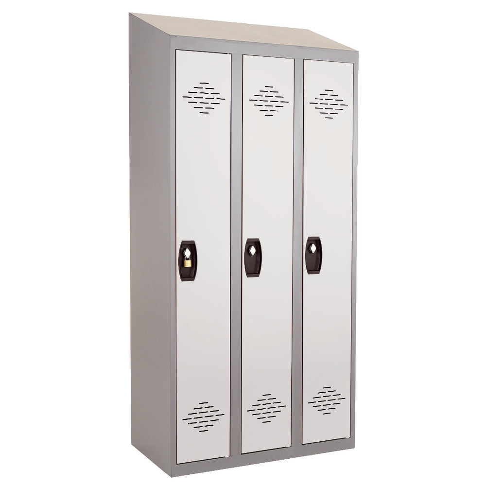 Vestiaires monobloc Confort Industrie propre 3 cases, toit incliné, gris / gris