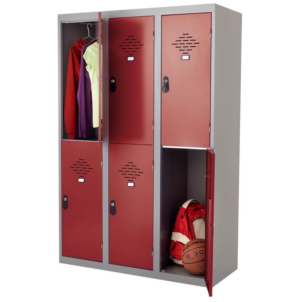 Vestiaires Multicases monoblocs 3 colonnes 2 cases gris / rouge largeur 400 mm