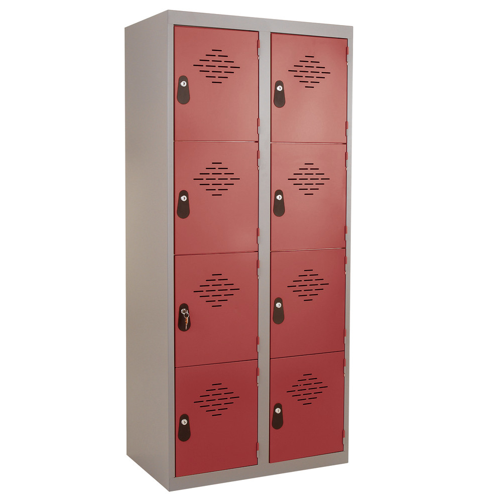 Vestiaires Multicases monoblocs 2 colonnes 4 cases gris / rouge