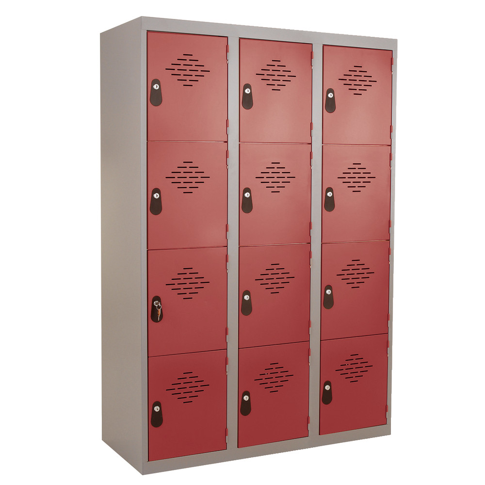 Vestiaires Multicases monoblocs 3 colonnes 4 cases gris / rouge