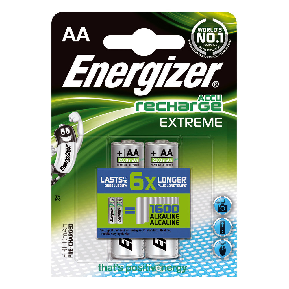 2 piles rechargeables Energizer Extreme AA - HR03 2300 mAh