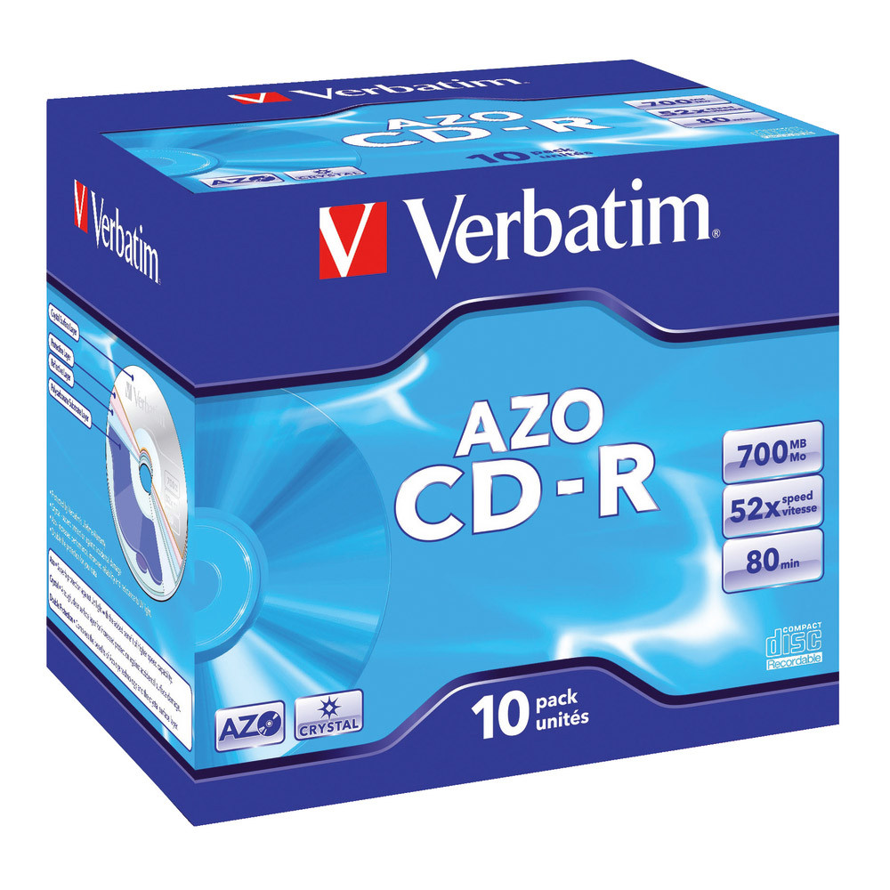 10 CD-R 700 Mo Verbatim AZO Crystal boîtiers standards 52x
