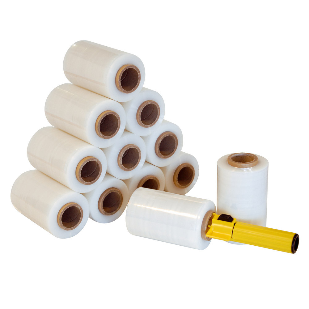 Kit film étirable 12 mini bobines 23 microns 150 m x 125 mm+ dévidoir