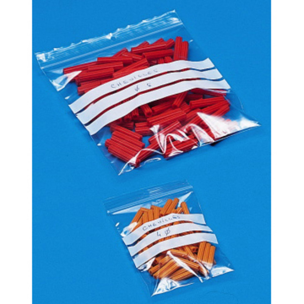 1000 sachets à fermeture zip avec bande d'écriture, épaisseur 50 microns, 18 x 25 cm