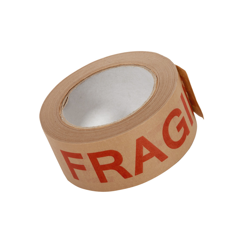 Ruban adhésif en papier kraft 80g/m2 fragile 50 mm x 50 m, lot de 6 rubans