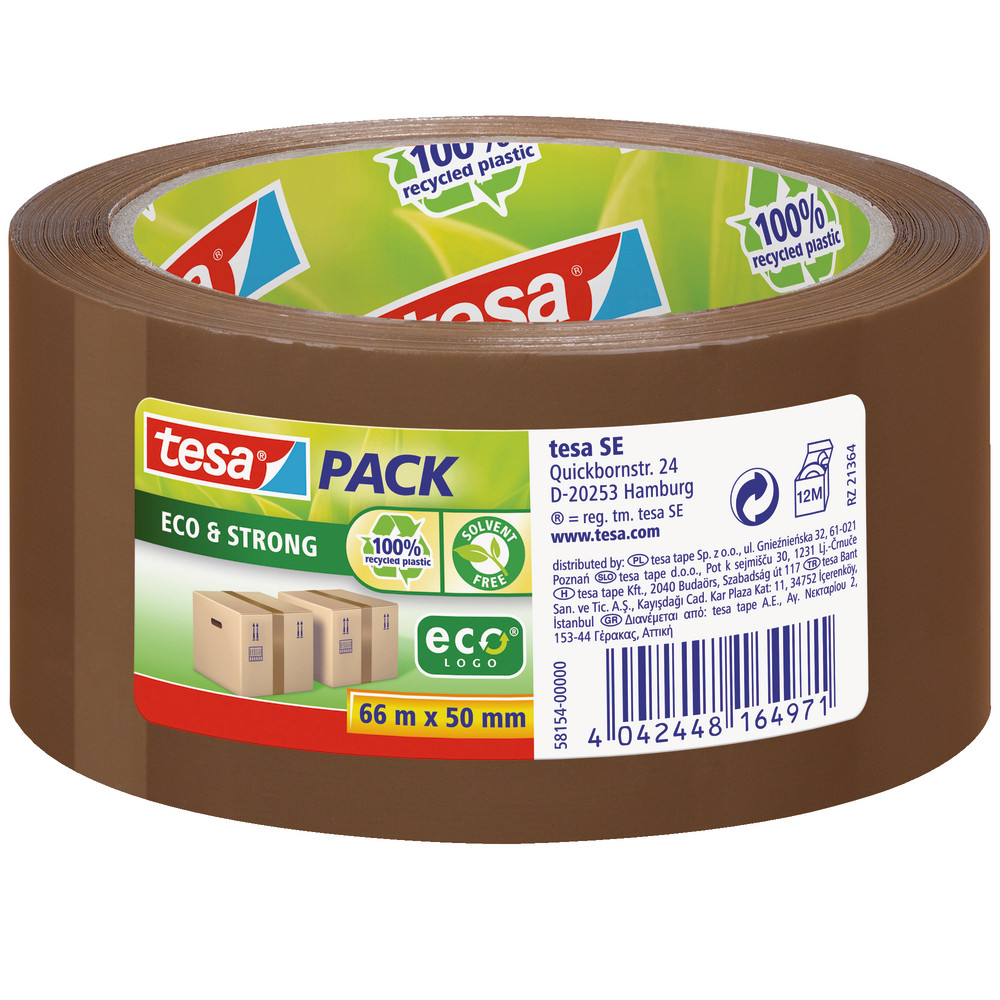 6 rubans adhésifs d'emballage écologiques Tesa en polypropylène havane, épaisseur 56 microns, 50 mm 