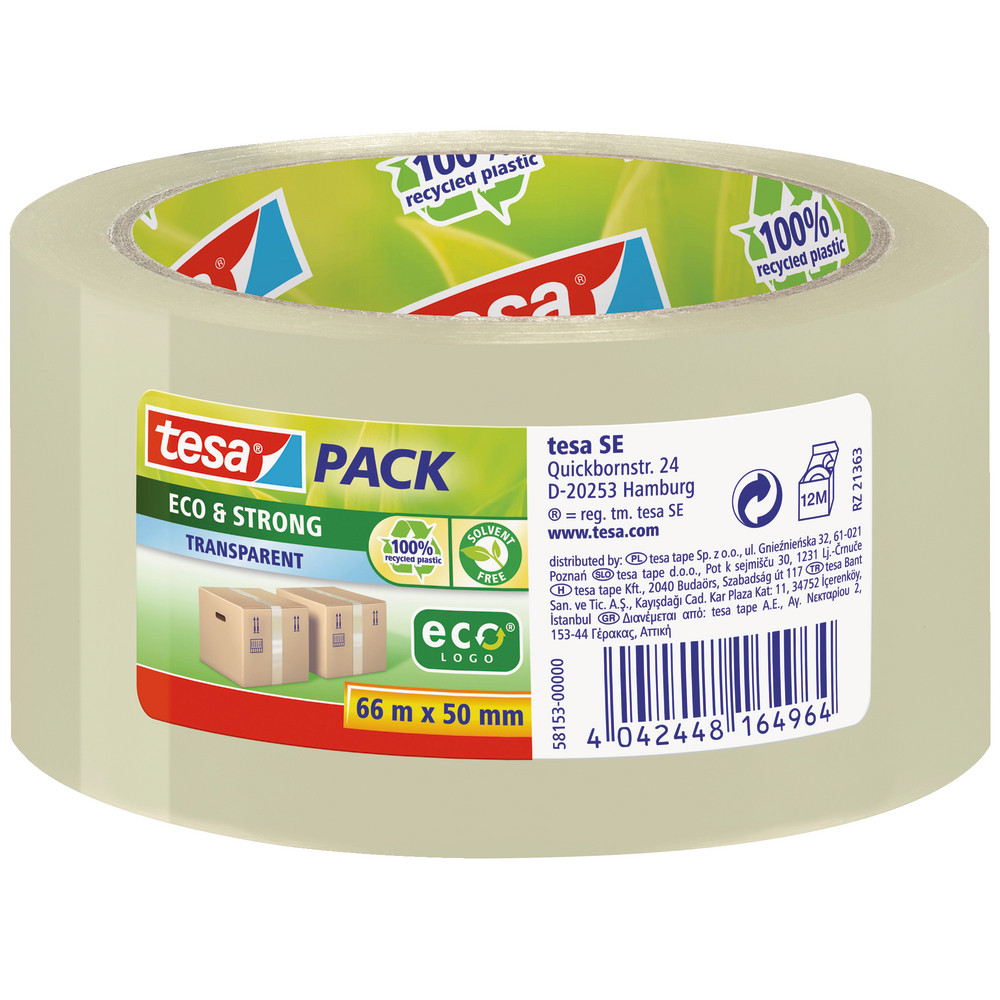 6 rubans adhésifs d'emballage écologiques Tesa en polypropylène transparent, épaisseur 56 microns, 5