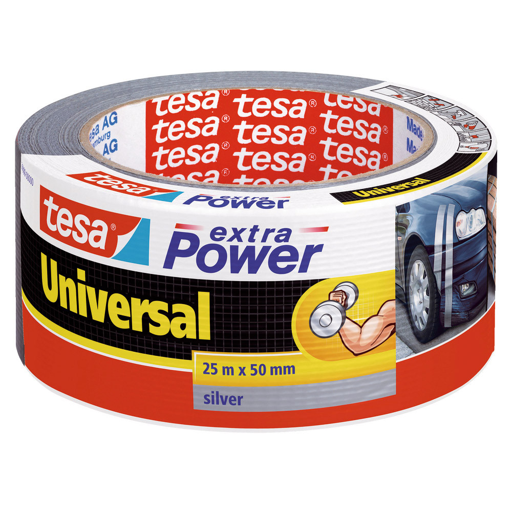 1 rouleau adhésif de réparation Extra Power universel Tesa 50 mm x 25 m gris