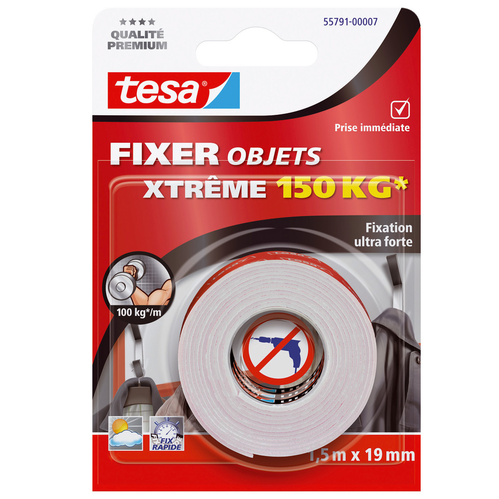 1 rouleau adhésif double face mousse Xtrème 150 kg 19 mm x 1,5 m TESA